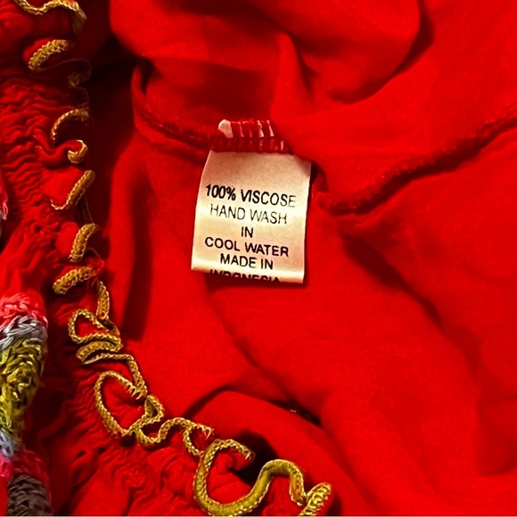 Poupette St Barth Off The Shoulder embroidered whimsical daisy flower M Red - Picture 12 of 16